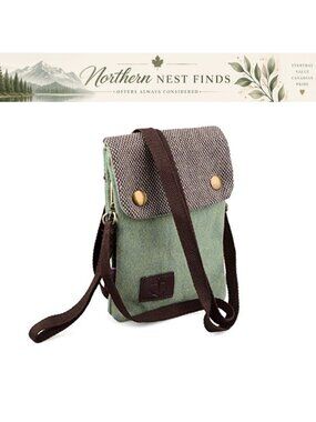 Canvas Mini Crossbody Phone Bag with Wrist Strap Flap Closure